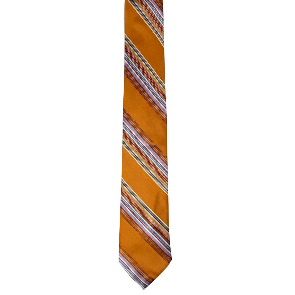 Ted Baker London 100% Silk Striped Tie Orange Blue USA Made 61" x 3"